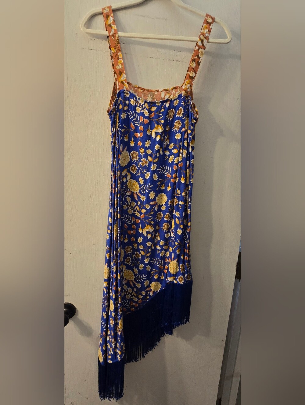 Blue Floral Midi Dress with Yellow Bloom Print - Picture 2 of 4